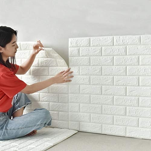 3D Wall Stickers Faux Brick β White Brick | Waterproof Self Adhesive Foam Wallpaper (27x30 in) for Bedroom & Living Room