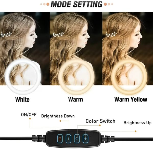 26cm LED Ring Light with Phone Holder & 7ft Tripod Stand | 3 Color Modes | Dimmable USB Selfie Light for Makeup, Photography & Videography