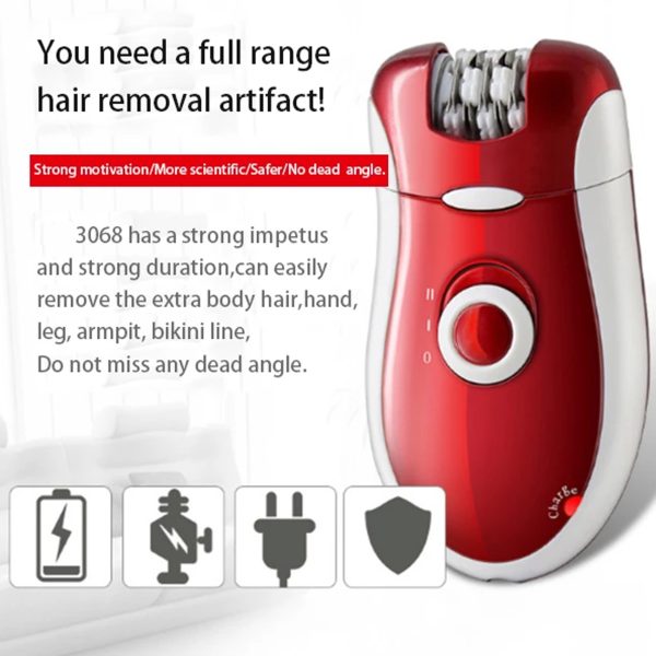Kemei KM-3068 Rechargeable 3-in-1 Epilator for Women | Electric Shaver & Trimmer Set with Multiple Heads