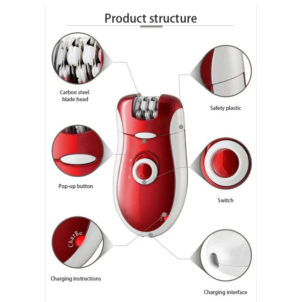 Kemei KM-3068 Rechargeable 3-in-1 Epilator for Women | Electric Shaver & Trimmer Set with Multiple Heads