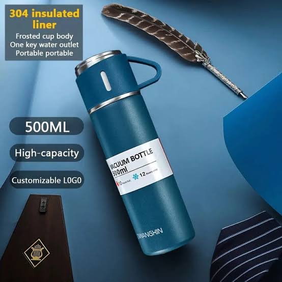 Vacuum Insulated Water Bottle 500ml | Stainless Steel Thermos Cup Gift Box Set for Travel, Office & Gifting