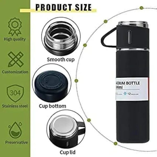 Vacuum Insulated Water Bottle 500ml | Stainless Steel Thermos Cup Gift Box Set for Travel, Office & Gifting