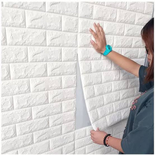 3D Wall Stickers Faux Brick – White Brick | Waterproof Self Adhesive Foam Wallpaper (27x30 in) for Bedroom & Living Room