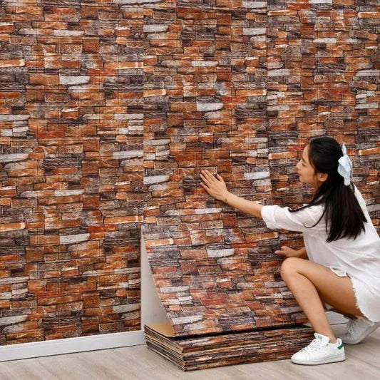 3D Wall Stickers Faux Brick Panels – White & Brown | Self-Adhesive Waterproof Wallpaper for Bedroom & Living Room (27x30 in)