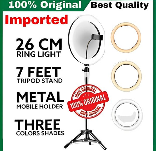 26cm LED Ring Light with Phone Holder & 7ft Tripod Stand | 3 Color Modes | Dimmable USB Selfie Light for Makeup, Photography & Videography