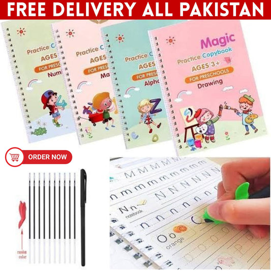4 Books Magic Writing Set – Give Your Child the Confidence to Write, Learn & Shine Every Day 🌟