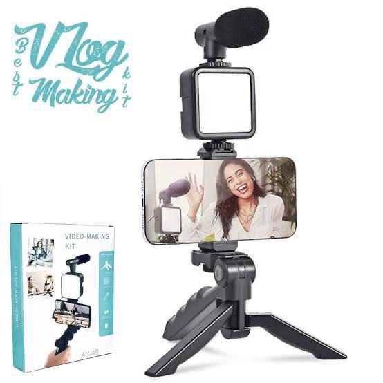 AY-49 Vlogging Kit – Complete Video Making Kit with Tripod, Light & Microphone | Professional Content Creation Kit for YouTube, TikTok & Photography
