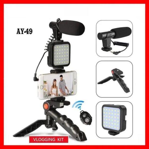AY-49 Vlogging Kit – Complete Video Making Kit with Tripod, Light & Microphone | Professional Content Creation Kit for YouTube, TikTok & Photography
