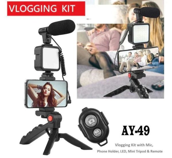 AY-49 Vlogging Kit – Complete Video Making Kit with Tripod, Light & Microphone | Professional Content Creation Kit for YouTube, TikTok & Photography