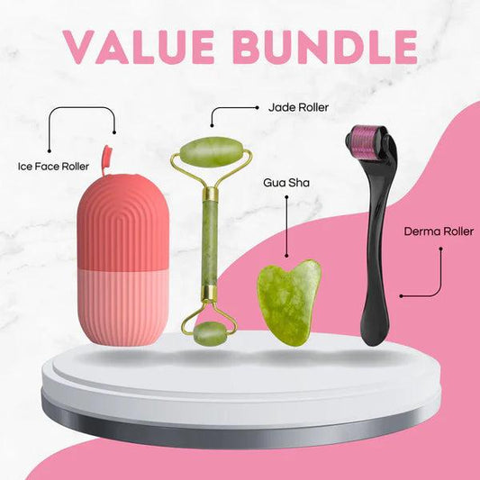 3-in-1 Combo Pack | Marble Jade Roller + Ice Roller Facial Massager + 0.5mm Derma Roller | Natural Skin Care Tools