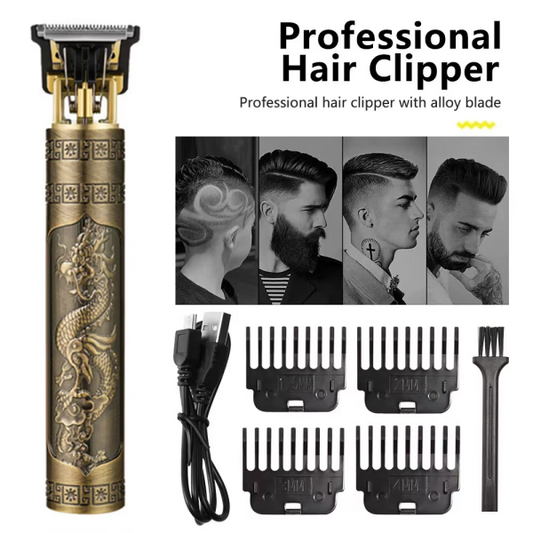 Vintage T9 Hair Trimmer for Men | Professional Metal Body Beard & Hair Clipper | USB Rechargeable Shaver