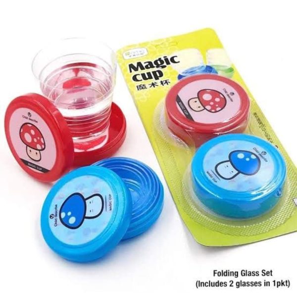 Pack of 2 Magic Folding Glass for Kids | Collapsible Travel Mug | Foldable Cup for Outdoor, Hiking & Snacks (Random Color)