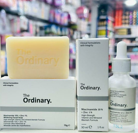The Ordinary Deal | Niacinamide 10% + Zinc 1% Serum (30ml) + Niacinamide Whitening Facial Soap | Skincare Bundle